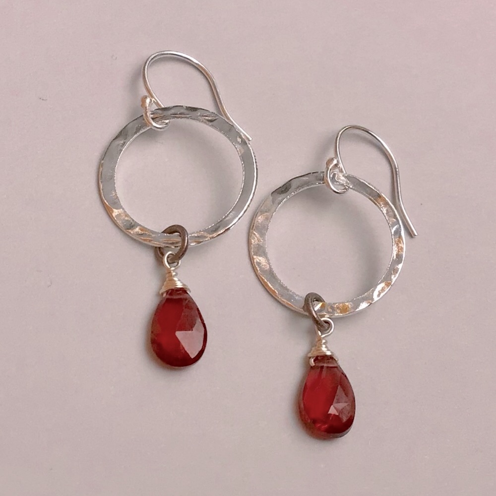 Garnet Sundance charm sterling silver earrings